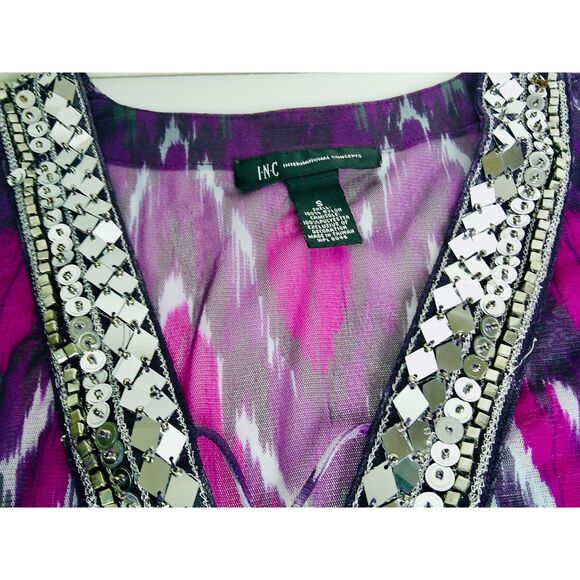 INTERNATIONAL CONCEPTS PURPLE GRAY WHITE 3/4 SLEEVE PULLOVER BLOUSE. WOMEN SMALL - Picture 3 of 4